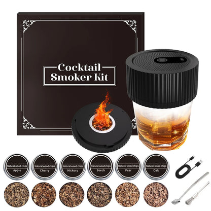 Electric Whiskey Smoker Kit Electric Smoking Kit with 6 Flavors Wood Chips Cocktail Smoker Kit Multi-Function for Boss Boyfriend