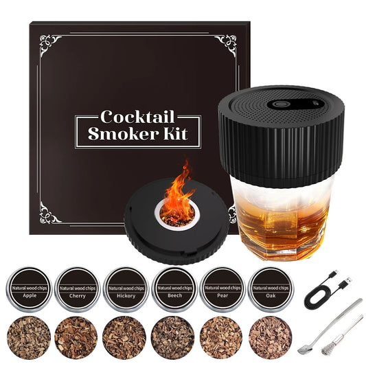 Electric Whiskey Smoker Kit Electric Smoking Kit with 6 Flavors Wood Chips Cocktail Smoker Kit Multi-Function for Boss Boyfriend