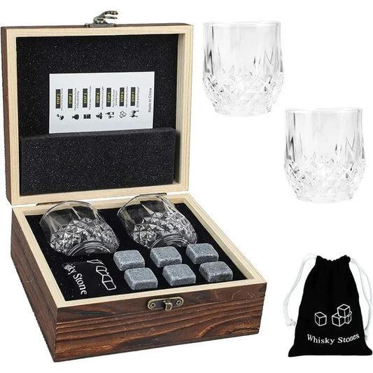 Drinkware Glass Set + 6 PC Whiskey Chilling Stones